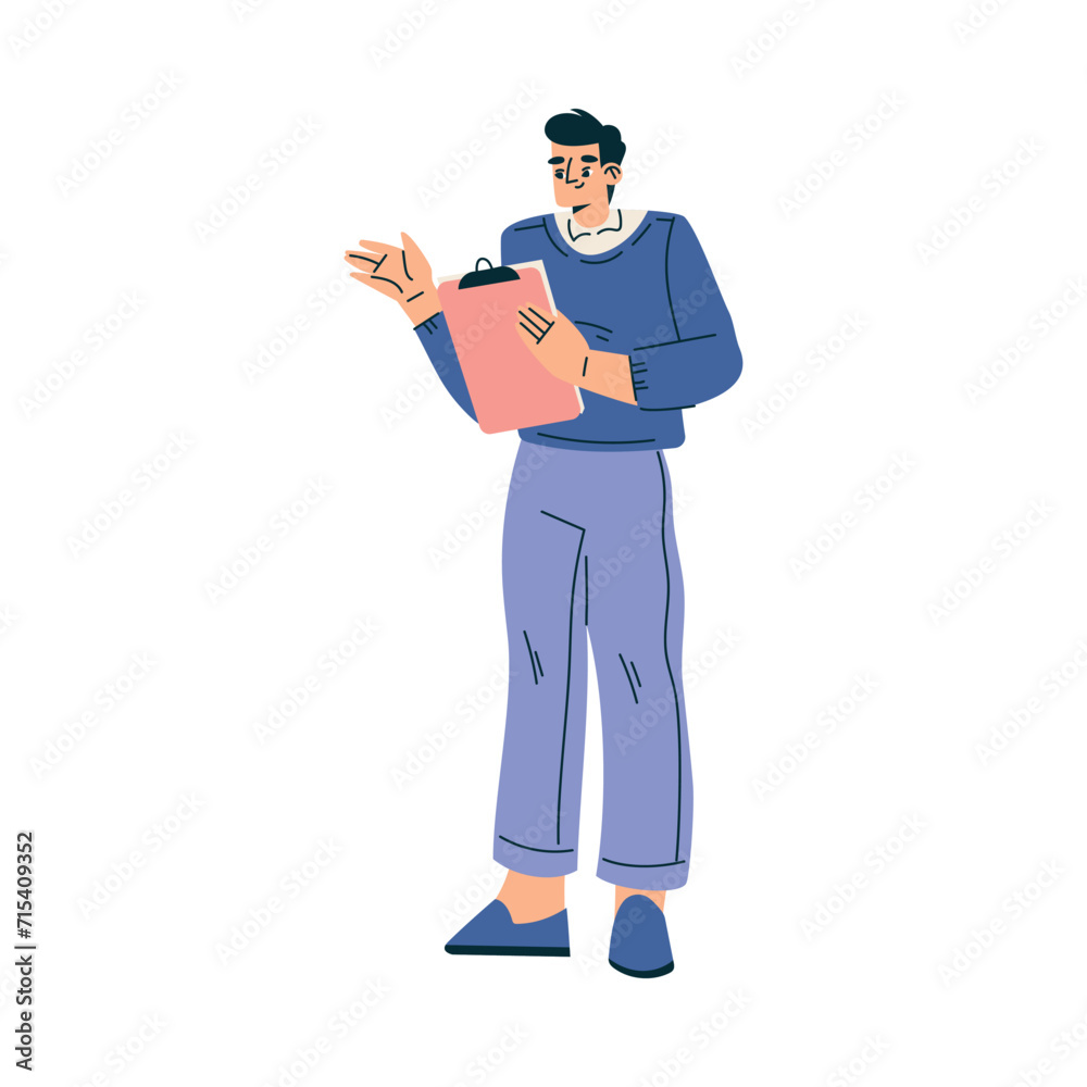 Man Quiz Game Host Standing with Clipboard Vector Illustration Man Quiz Game Host Standing with Clipboard Vector Illustration