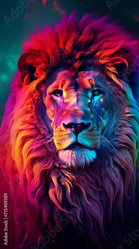 HD Smartphone Wallpaper  Neon-lit Portrait of a Lion s Head  Radiating Pride in Neon Colors  Offering a Majestic and Proud Representation of the King of the Jungle for Your Device