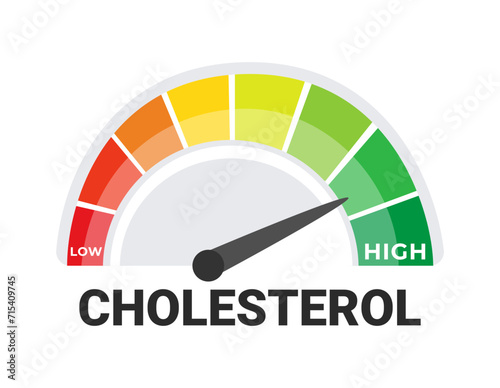 Cholesterol Meter Vector Illustration, Indicating Levels from Low to High, Health and Medical Diagnostic Tool