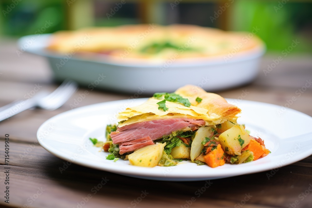 corned beef and cabbage pie in a dish