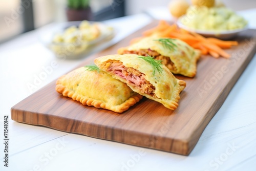 hand-made corned beef and cabbage pasties on a tray