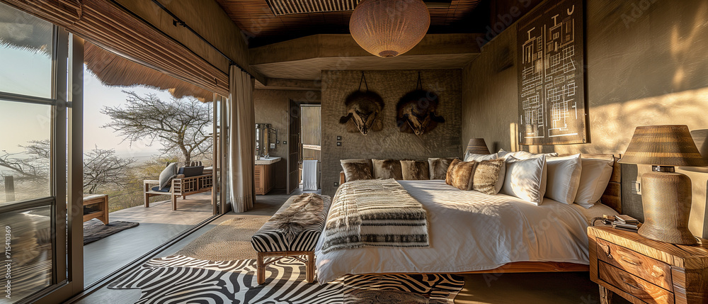 Luxury safari lodge interior in Africa - obrazy, fototapety, plakaty 