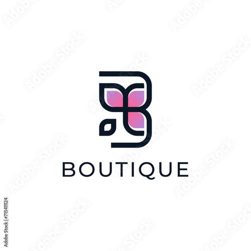 letter B and cherry blossom for fashion, boutique or spa logo design