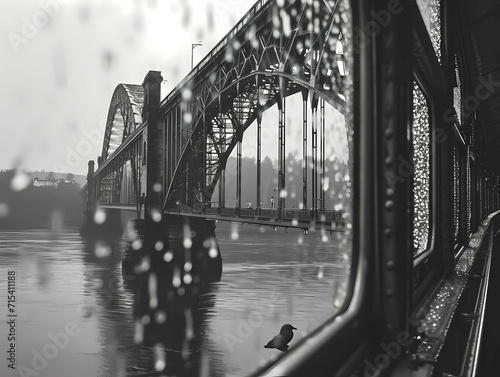 The Iconic Forth Bridge In Edinburgh, A Bridge With Water Drops On It