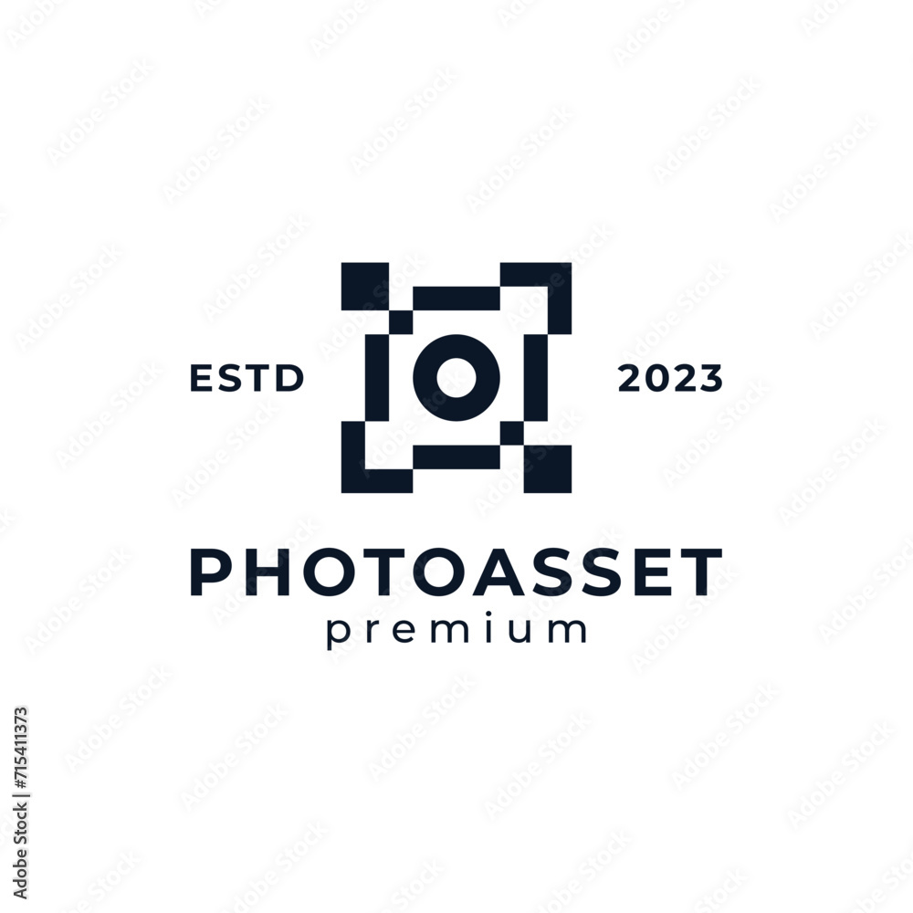 camera with frame and pixels for photography logo or photography studio