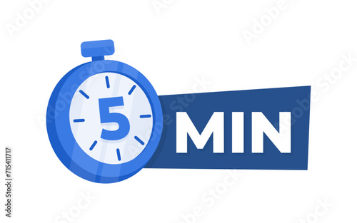 5 Minute Countdown Timer Icon Blue Stopwatch for Time Management and Productivity Concept