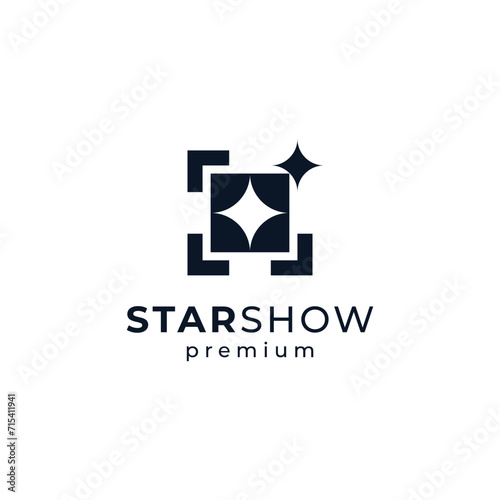 camera with frame and star for photography studio logo