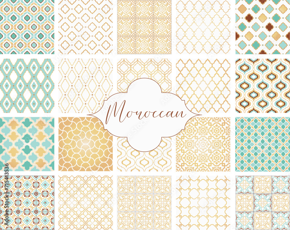 Oriental seamless Moroccan vector patterns set. Arabic geometric ornament for background. Mediterranean tile ornament