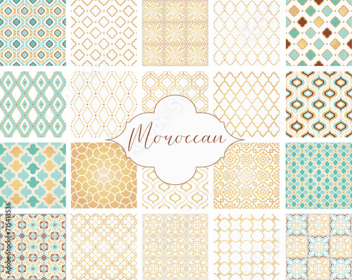 Oriental seamless Moroccan vector patterns set. Arabic geometric ornament for background. Mediterranean tile ornament photo