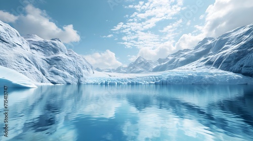 Azure Blue Glacier Lake, A pristine high-altitude lake surrounded by glaciers, reflecting the vibrant blue of the sky, background image, generative AI