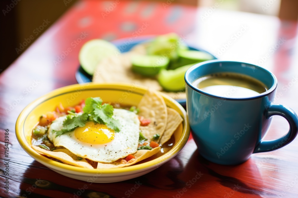 huevos rancheros breakfast with a cup of black coffee huevos rancheros breakfast with a cup of black coffee
