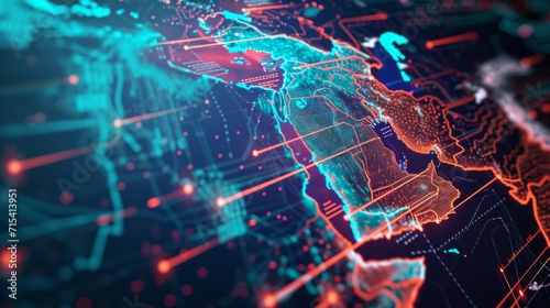 innovative cyber map, emphasizing global data networks and connectivity #715413951