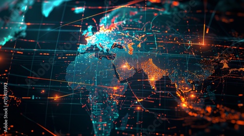 innovative cyber map, emphasizing global data networks and connectivity