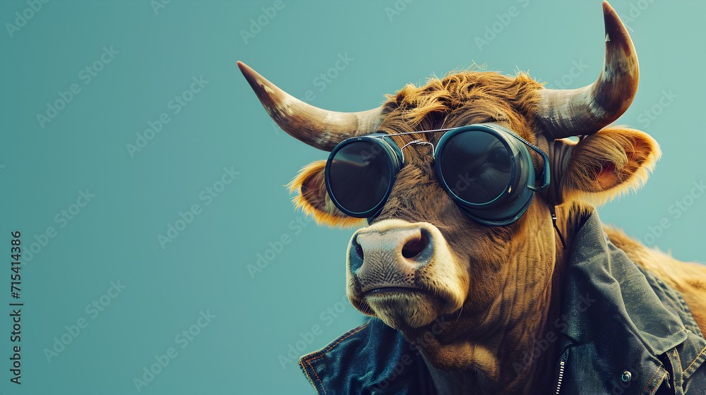 Cool Cow with Sunglasses and Leather Jacket