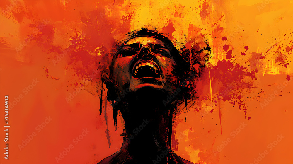 Expressive Screaming Woman on Red and Orange Background Expressive Screaming Woman on Red and Orange Background