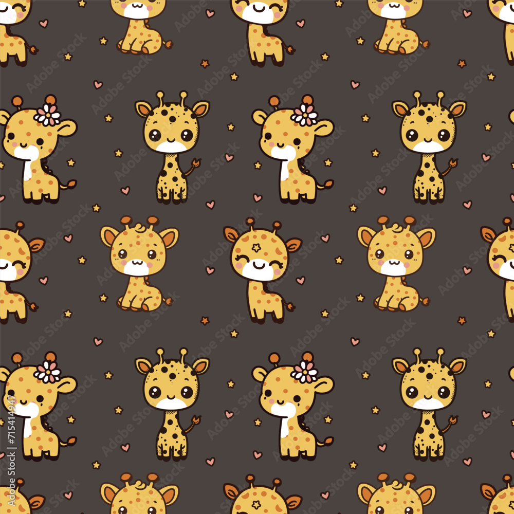 Obraz premium Seamless pattern with cute cartoon baby giraffe. Vector illustration.