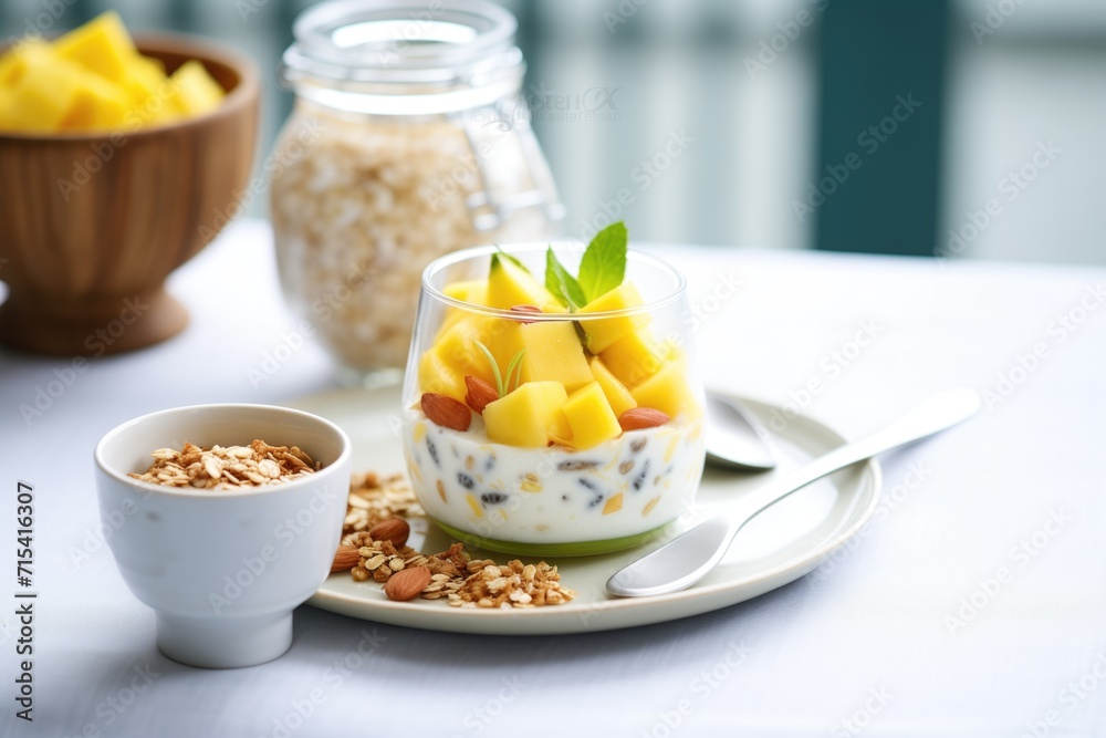 muesli with tropical fruits including mango and pineapple chunks muesli with tropical fruits including mango and pineapple chunks