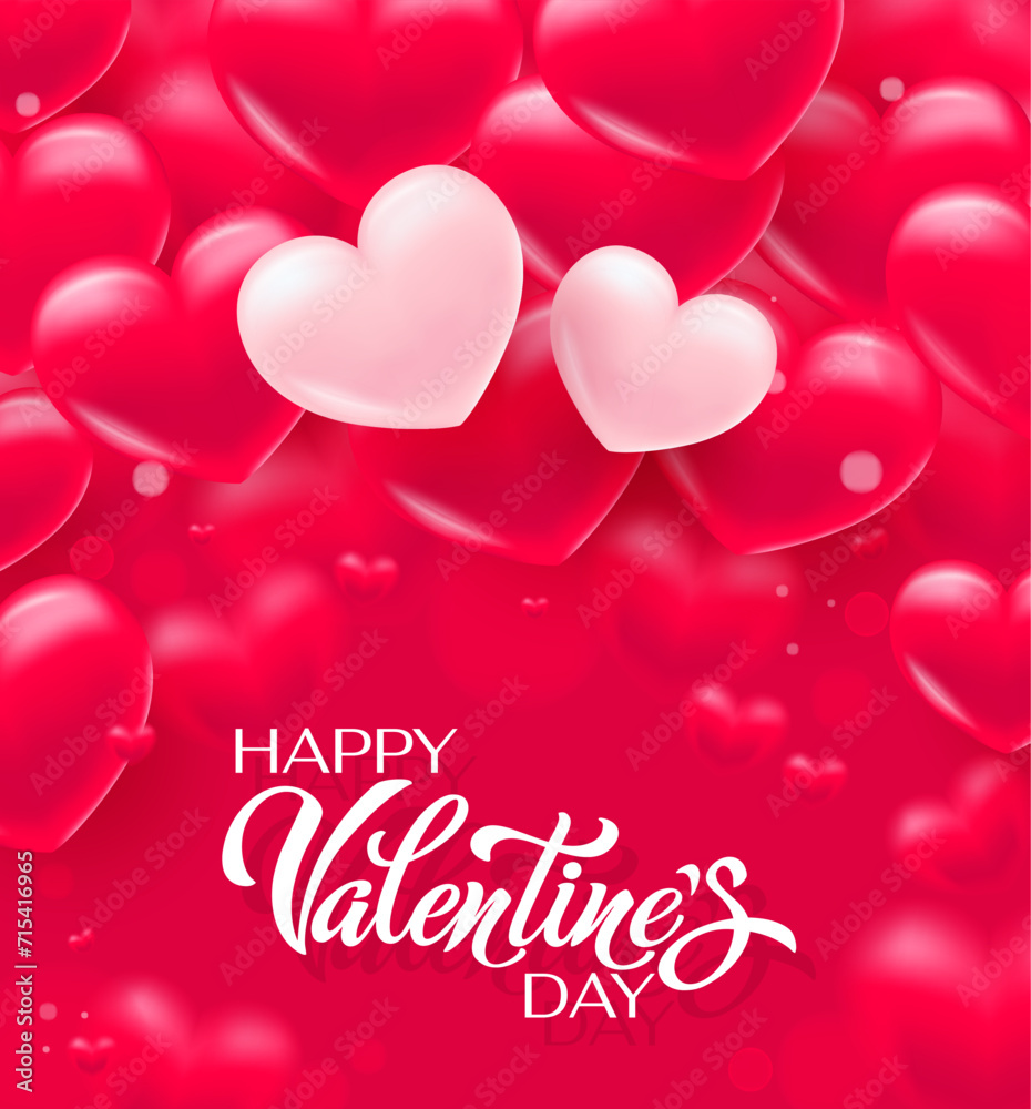 Happy Valentine's Day hand lettering vector. With a beautiful background of 3D hearts. Vector illustration. Text for a card or invitation. Happy Valentine's Day hand lettering vector. With a beautiful background of 3D hearts. Vector illustration. Text for a card or invitation.