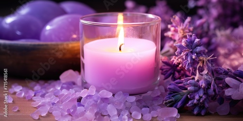 Soothing lavender aromatherapy with burning purple candles