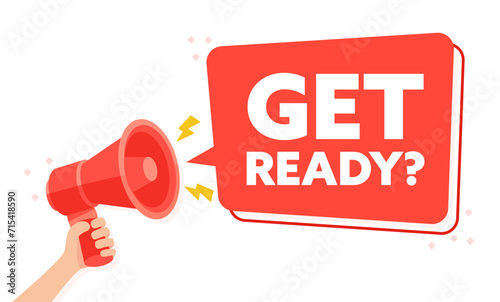 Striking Red Megaphone Graphic with Get Ready Text A Call to Prepare and Anticipate