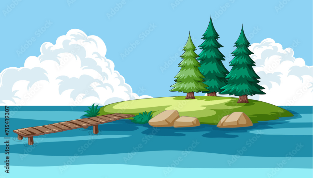 Vector illustration of a tranquil island scene