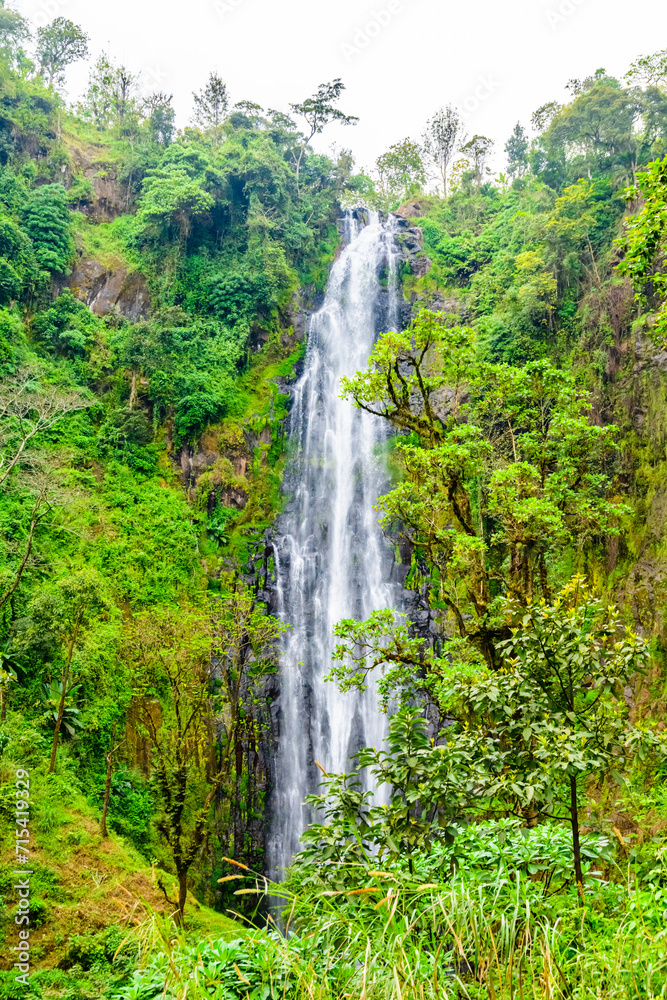 View of Materuni waterfall at foot of mountain Kilimanjaro not far from the city Moshi, Tanzania