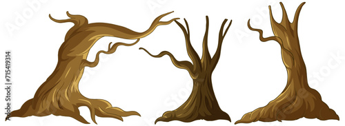 Three stylized vector tree trunks on white background.