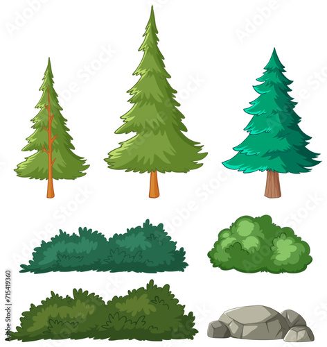 Collection of trees and bushes in vector format