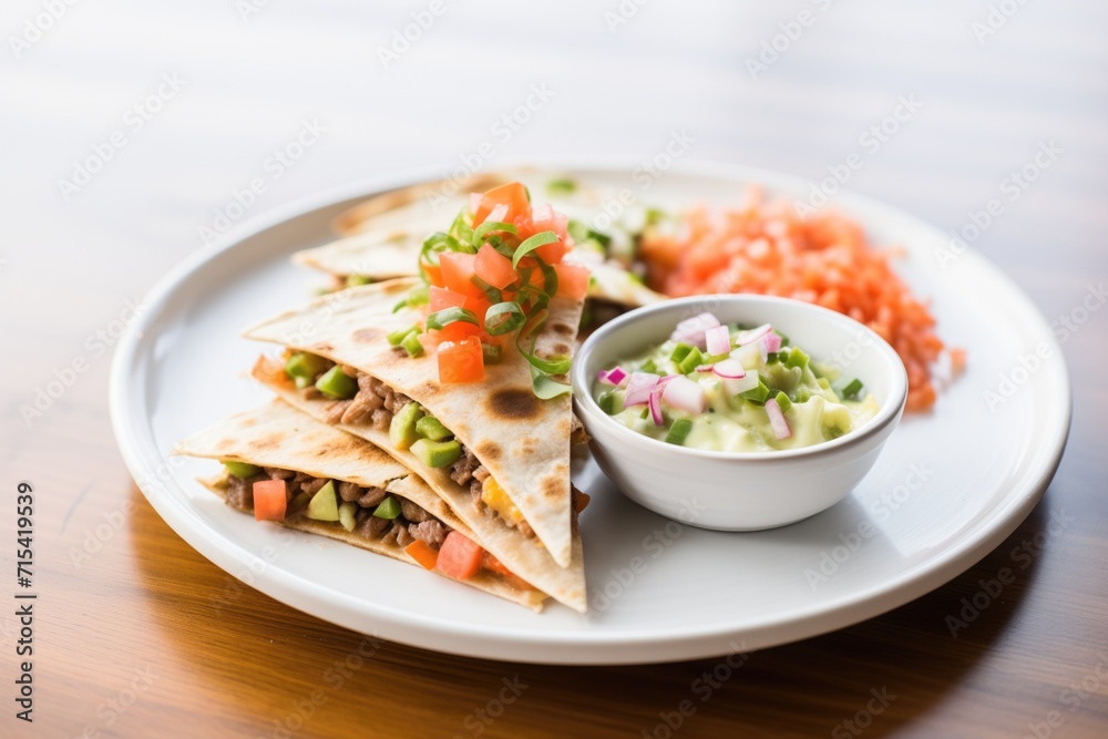 beef quesadilla with pico de gallo on top beef quesadilla with pico de gallo on top