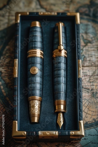 stylish fountain pen with a stylish box on the table