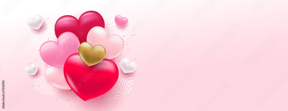 Background with heart. Delicate bright with 3D volumetric hearts. Texture for banner and postcard. Suitable for Valentine's Day and Mother's Day.
