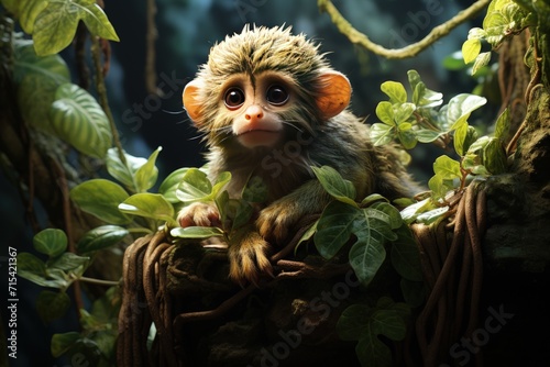 A monkey in a tropical rainforest