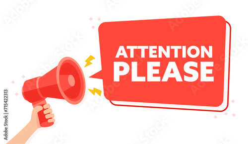 Striking Vector Illustration of Hand Holding Megaphone with Attention Please Announcement