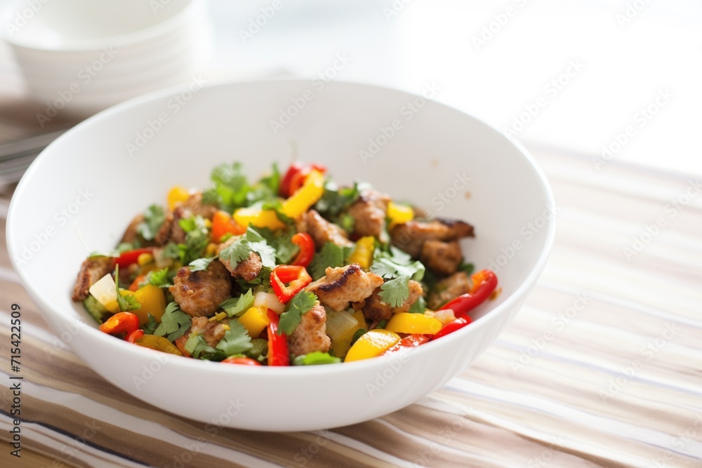 sausage and pepper mix in a white ceramic bowl sausage and pepper mix in a white ceramic bowl