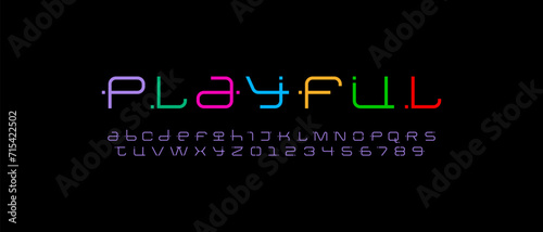 Technical wide thin future font, digital cyber alphabet, trendy letters A-Z and numerals 0, 1, 2, 3, 4, 5, 6, 7, 8, 9, vector illustration 10EPS