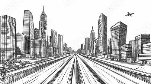 Black outlines Infrastructure illustration. Large highway in city. 