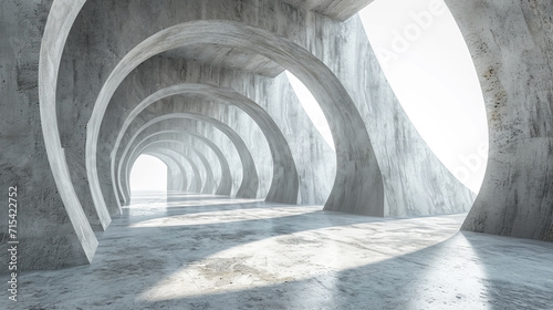 3d rendering of abstract futuristic architecture with concrete floor.