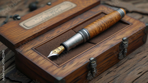 stylish fountain pen with a stylish box on the table