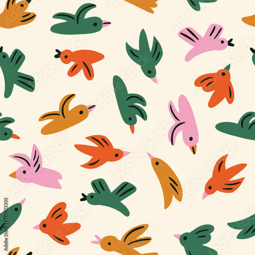 Cute vector bird naive seamless pattern. Funny fabric or wallpaper design. Childish abstract birds seamless print © Utro na more