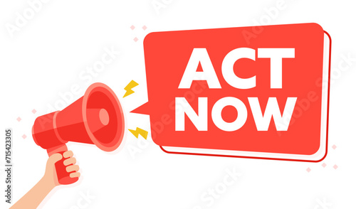 Red Urgent Call to Action Illustration with ACT NOW Text and Megaphone photo
