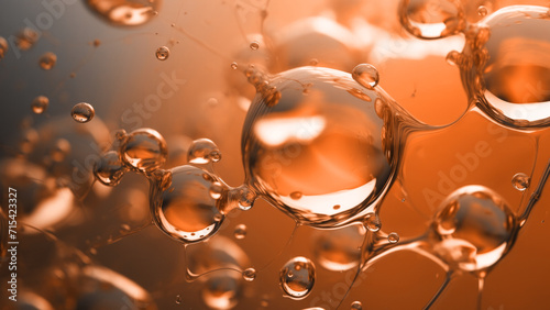 A macro shot of glistening oil and water mixture creating transparent bubbles and abstract shapes photo