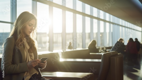 Bussines Woman with Laptop and Smartphone, Airport , Trainstation, 