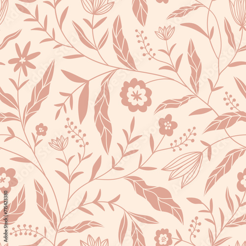Chintz floral pattern. Vector hand-drawn monochrome botanical seamless design. Flowers motif for decoration chintz fabric. Oriental folk design for wallpaper, textile, blanket, clothing.