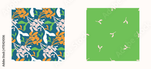 Trendy vector floral pattern set with organic botanical shapes. Modern bold summer flower print, design collection in scandi style.