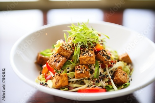 sprouted seeds salad with grilled tofu cubes