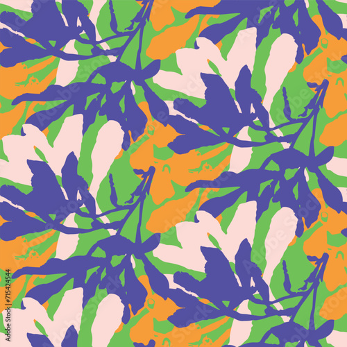Trendy vector floral pattern with organic botanical shapes. Modern bold summer flower print, design in scandi style.