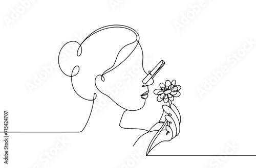 Anosmia. Woman. Nose. Don't smell. Flower. Without smell
