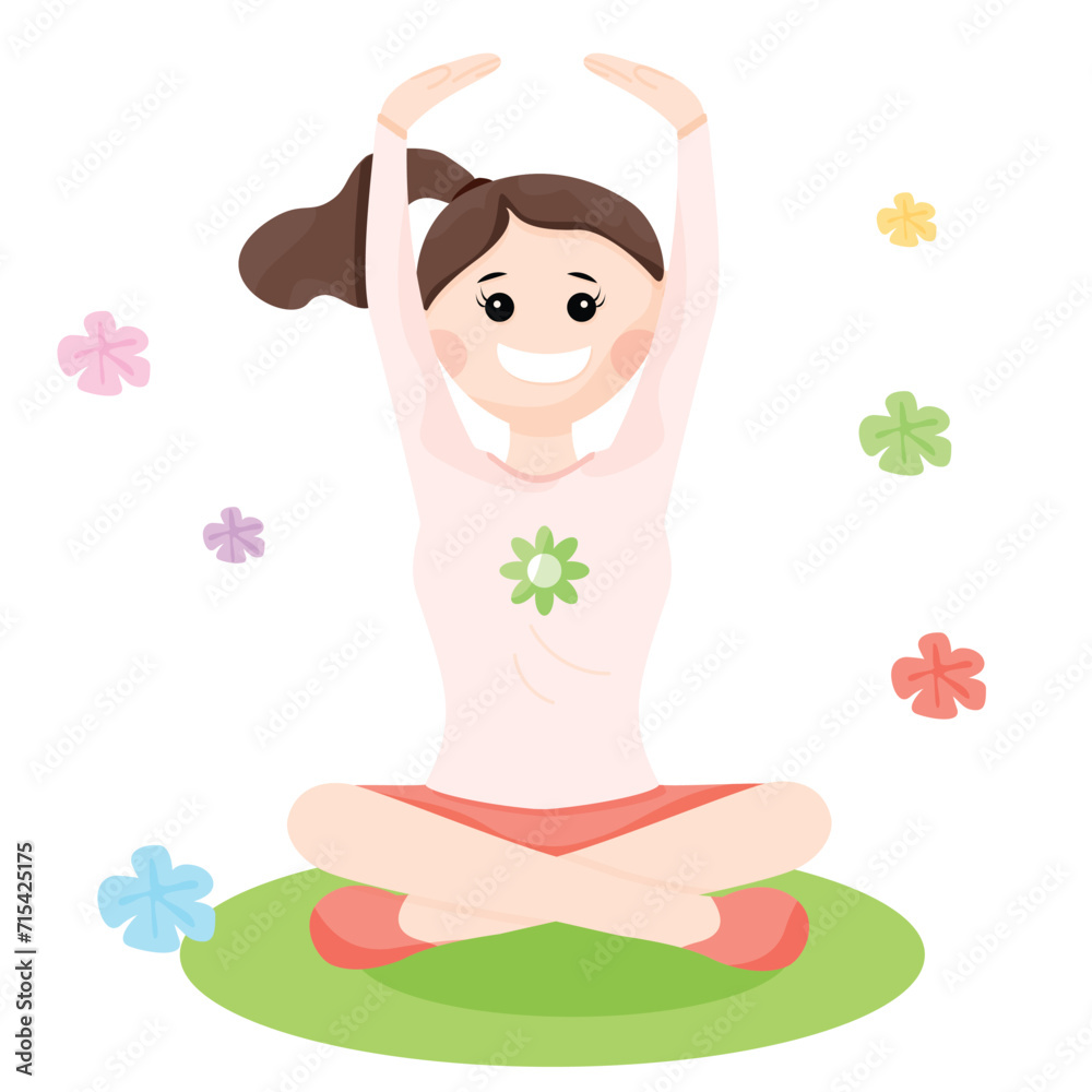 Women are exercising. Sitting on one garden holding up arms, separate flat vector illustration on white background. Women are exercising. Sitting on one garden holding up arms, separate flat vector illustration on white background.