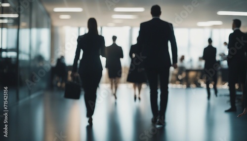 business workplace with people in walking in blurred motion in modern office space photo