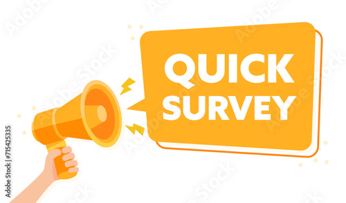 Engaging Quick Survey Announcement with Hand Holding Megaphone Vector Illustration